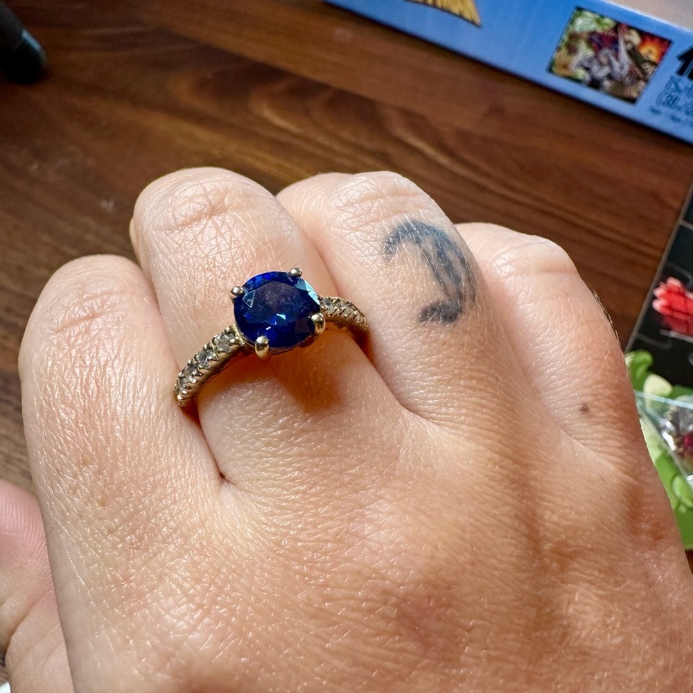 Vintage Gold Filled Sapphire & Diamond Split Shank Ring Size 7.5